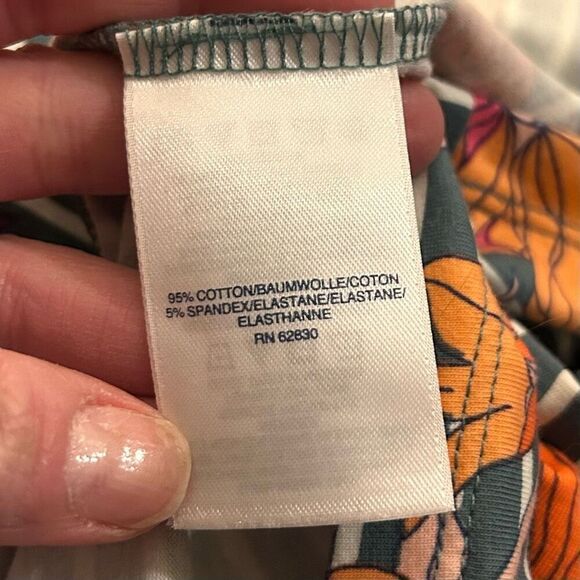 LANDS’ END Floral T-Shirt Dress Ruffle Sleeve Orange Pink Gray Green Size Large - Picture 7 of 8